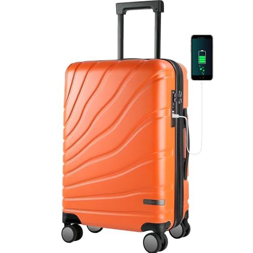 Carry On Luggage with Spinner Wheels & TSA Lock, Expandable Fashionable Orange-image