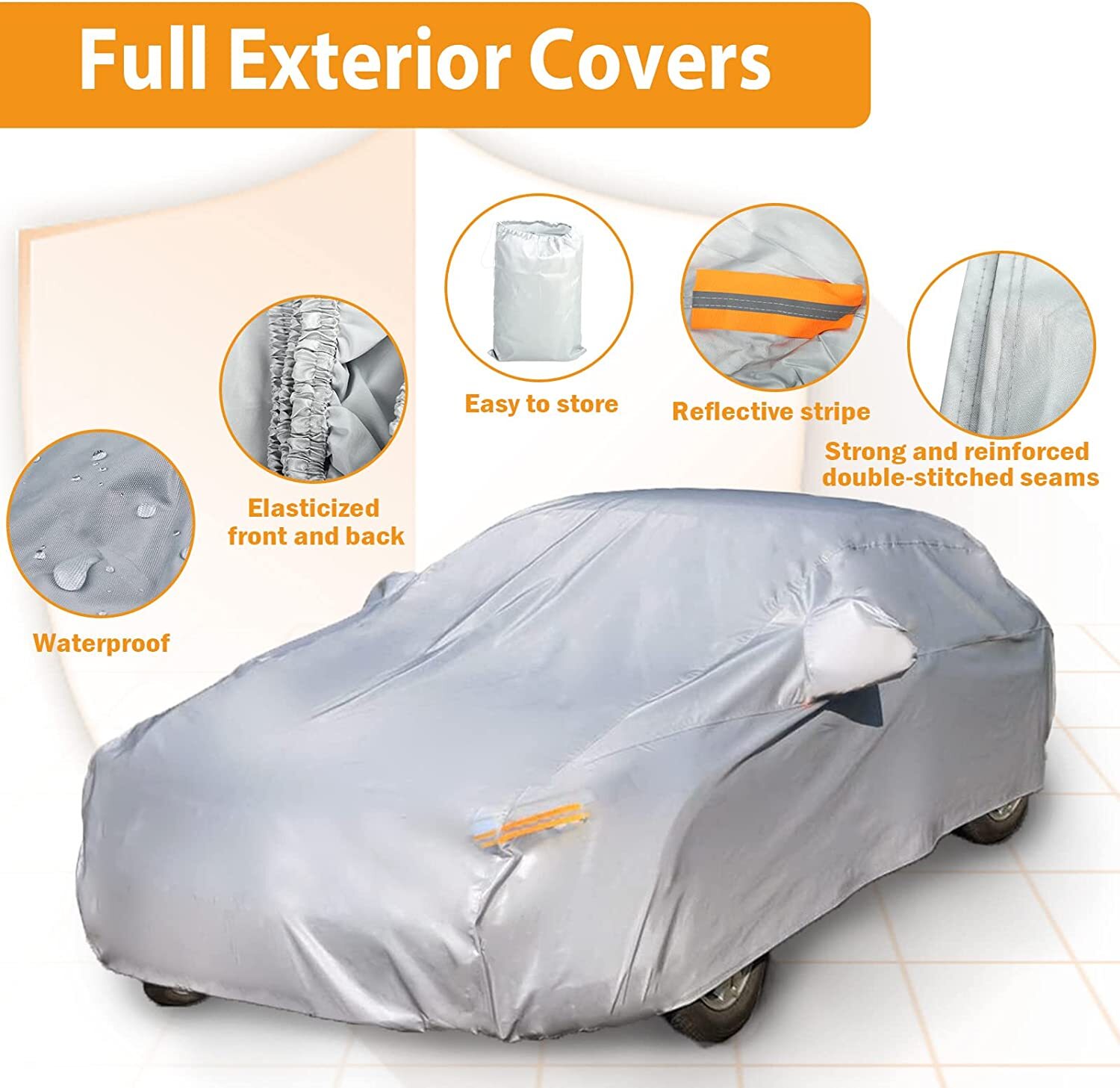 Full Car Cover for Outdoor Sun Dust Scratch Rain Snow Waterproof Breathable