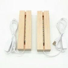 Art Rectangle LED Light Display Base Crystal Wooden Stand Holder Night Lights