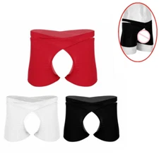 Men's Crotch less Lingerie Open Front Hole Boxer Briefs Jockstrap Underwear N