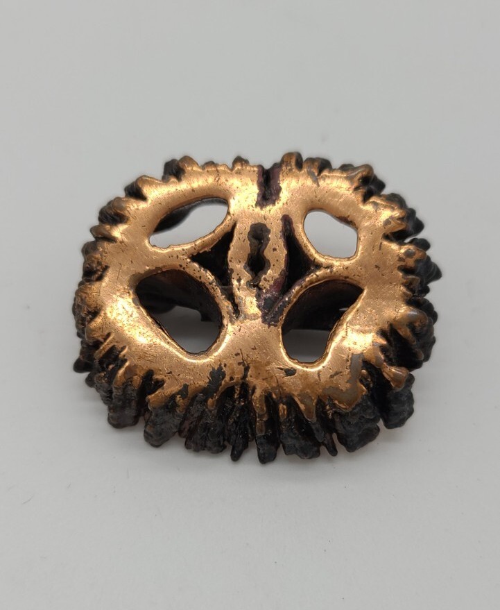 Antique Copper Covered Walnut Shell Slice Brooch … - image 3