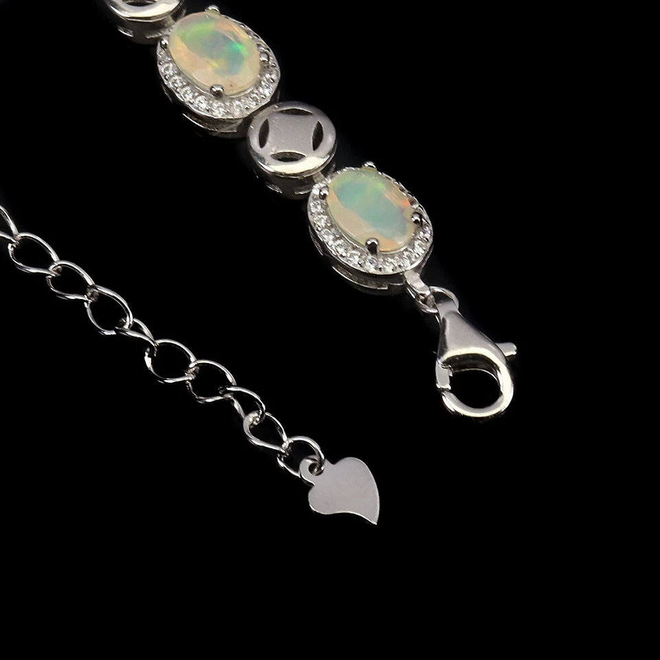 Pulsera de plata 925 de verano ovalada ópalo de fuego 7x5 mm joyas de piedras preciosas naturales 7 pulgadas Foto 3 de 4