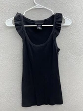 Womens Attention Tank Top Size Small Black Sleeveless Ruffled Arm 