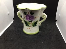 Vintage Hand Painted Portugal Pottery Vase FTD Two Handled Floral Vase Planter
