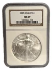 2005 American Silver Eagle $1 Dollar Coin One Troy Ounce 0.999 Fine NGC MS69