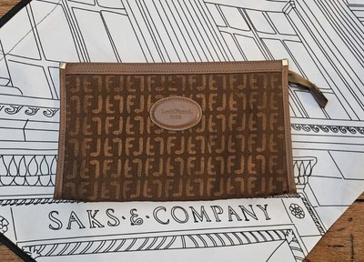 Louis Feraud Paris Monogram Clutch Bag Zip Pouch 10.5''x6 5'' Vintage 