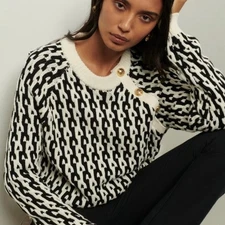 NWT S Derek Lam 10 Crosby Black & White Pattern Sweater