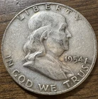 1954 Franklin Half Dollar • 90% Silver • Philadelphia Mint •