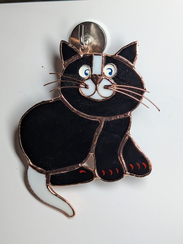 Vintage Handarbeit Buntglas Kätzchen Katze Sonnenfänger