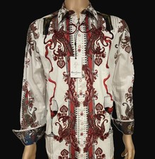 NWT 378 ROBERT GRAHAM NAUGHTY NICE SHIRT WHITE BEADING EMBROIDERY L
