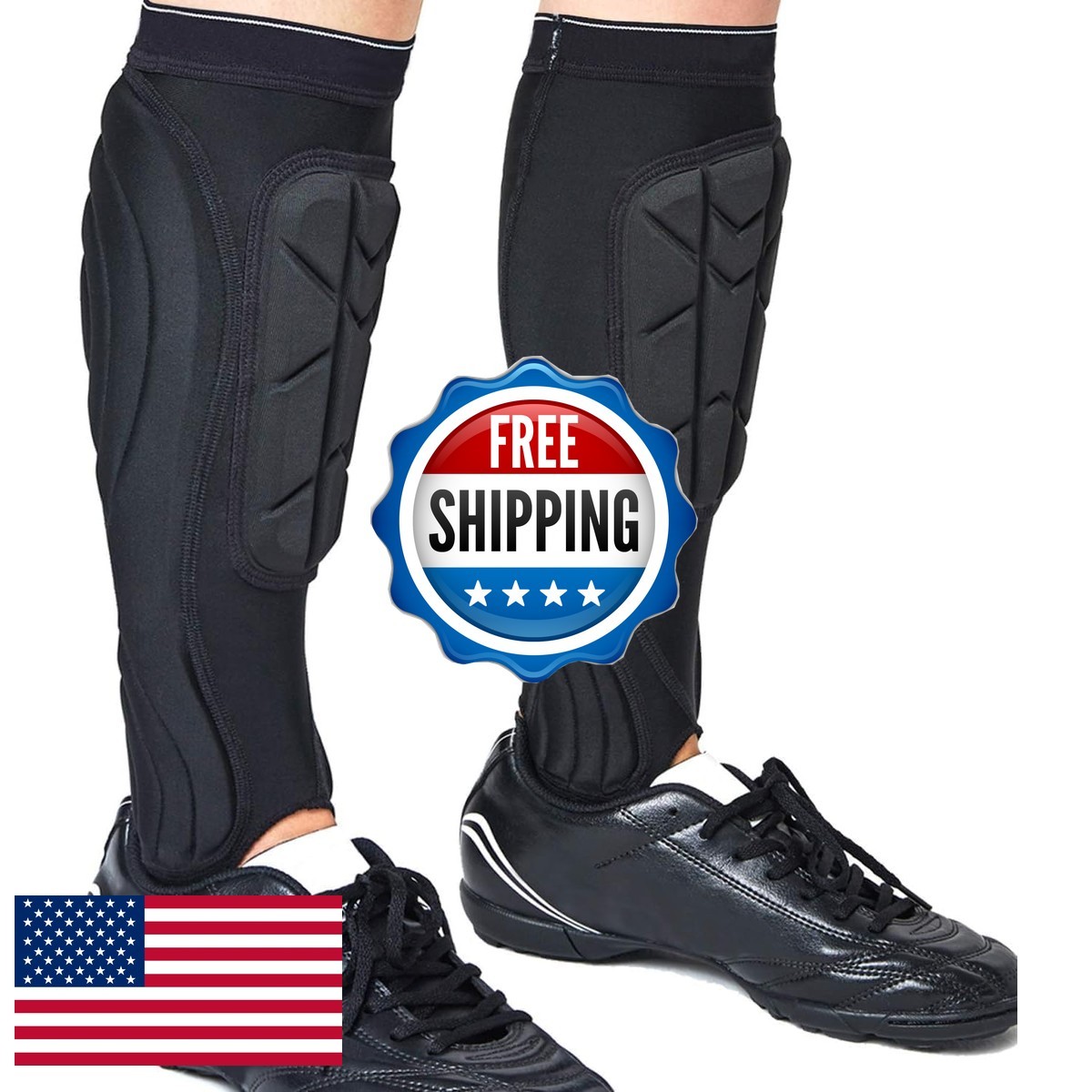 norespnea Soccer Shin Guards Black Size S Youth Adult with Calf Ankle Pads