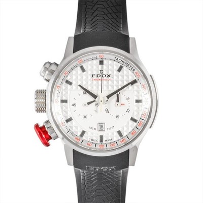 EDOX 10302 Chronorally Chronograph Armbanduhr weißes Zifferblatt Herren Vintage