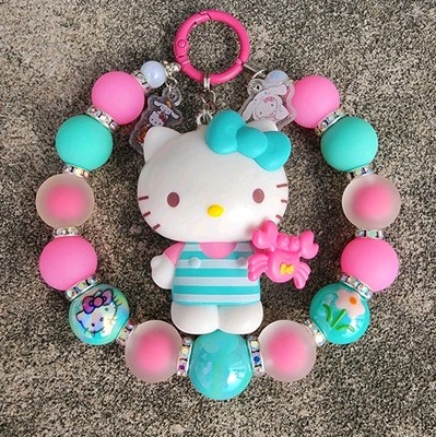 Beaded Glow Keychain, Bag Charm,  Purse Charm, Bag Clip Summer Beach Hello Kitty