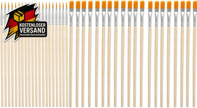 Paint Brushes Set 40Pcs - 20 Flat & 20 round Tip Acrylic Brushes with Natural Wo
