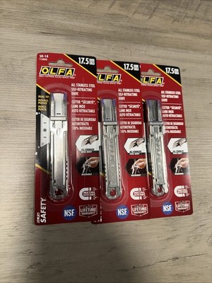 PACK OF 3 OLFA - Safety Knife Stainless Steel Self-Retracting Cutter (SK-14) New