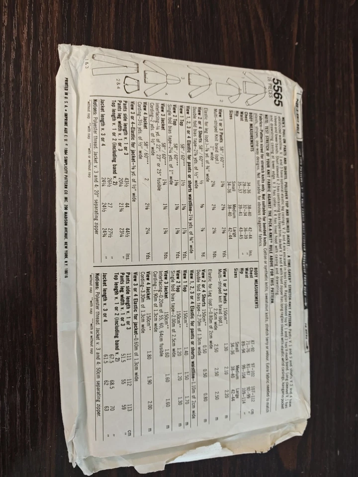 Simplicity #5565 Men Sportswear Pattern, Pant, Short, Top & Jacket Sz 42-44, VTG - Image 2 of 4