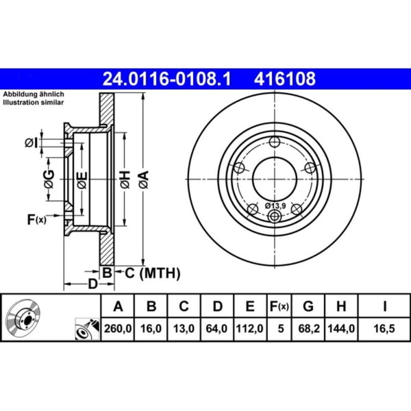 Bremsscheibe ATE 24.0116-0108.1 (2 Stk.) FüR VW Transporter T4-image