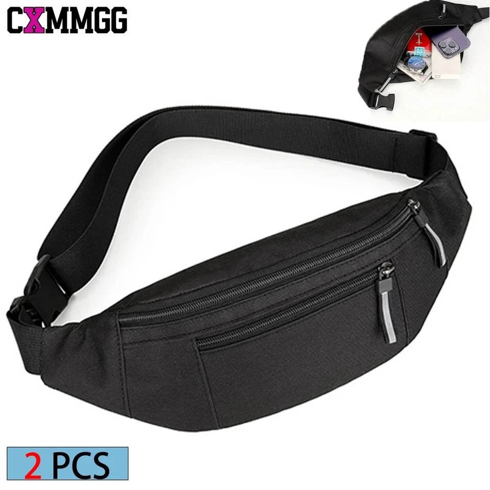 1PCS Large Crossbody Fanny Pack, Water-Resistant Waist Bag with 2-Zipper Pockets - Image 3 of 4