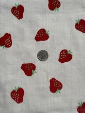 2.5 Yds Flocked Strawberry Strawberries Fruit Fabric Feed Sack Looking Vintage