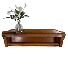 Solid Wood Display Wall Shelf w/Towel Bar Rack 21.5" Vintage Farmhouse Country