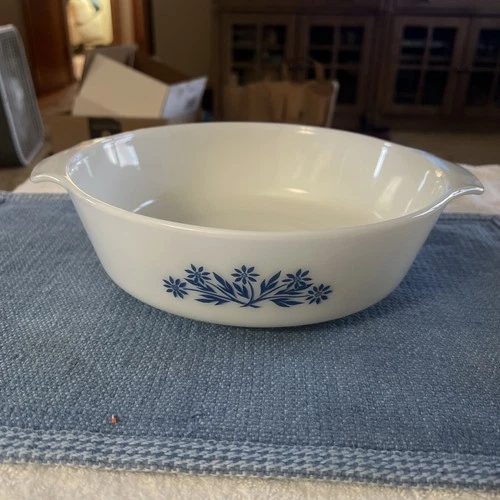 Anchor Hocking Fire King Blue Cornflower Casserole Dish #436 1 Qt Round Vintage