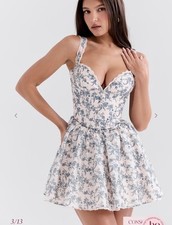 House Of CB Brigitte english porcelain print  Blue and White Floral Dress L Plus