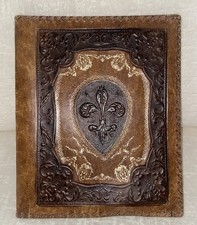 VTG 12" x 10.5" Brown Tan Hand-Tooled  Made Italy Embossed Leather Portfolio VGC