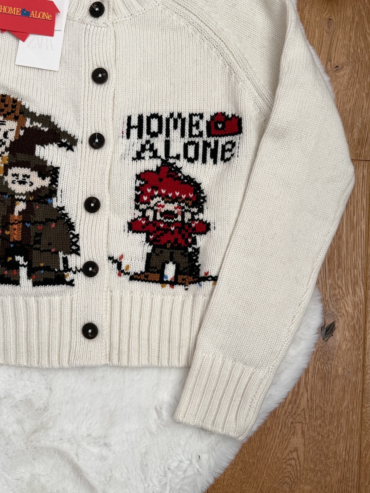 Zara x Home Alone White Logo Wool Character Cardigan Jumper size S Small Womens thumbnail 5