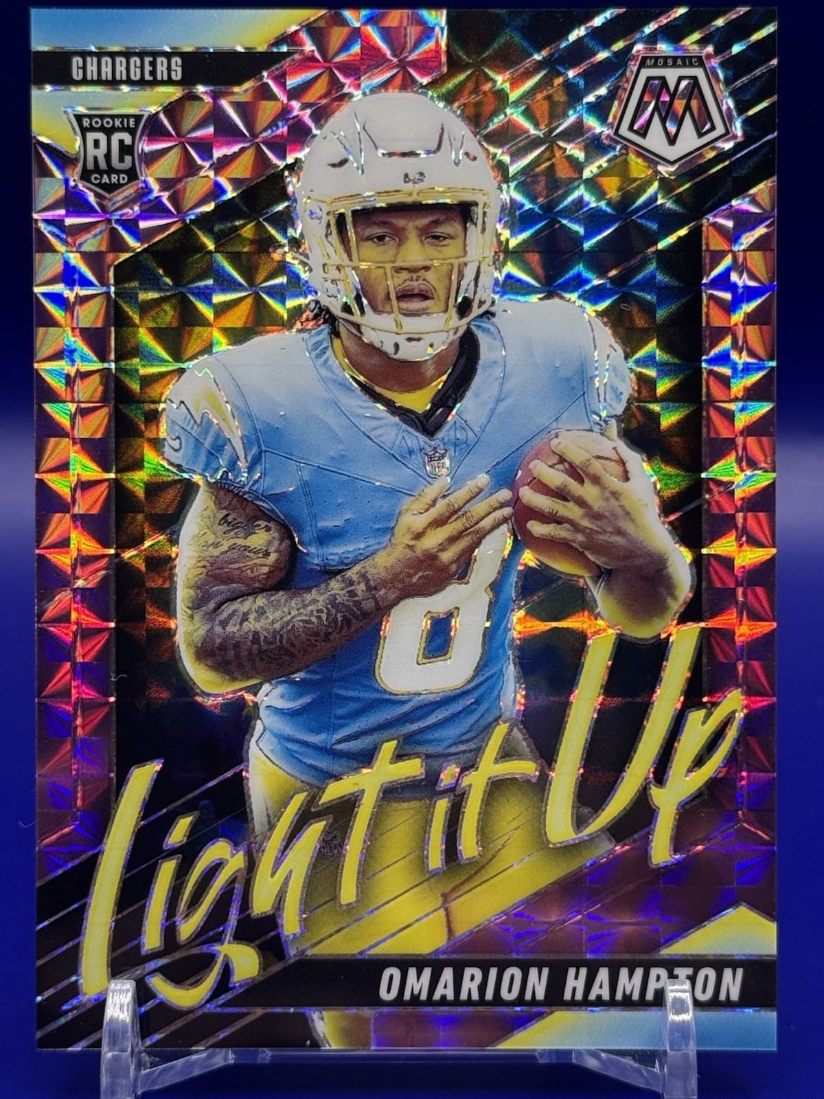 2025 Panini Mosaic - Light It Up Omarion Hampton #12 Purple Prizm /49 (RC)
