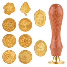 Wax Seal Stamp Set, 10pcs Sealing Wax Stamp Heads with a Wooden Handle Sealing W