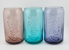 3 Coca Cola Can Shaped Glasses 2008 McDonalds Pink Turquoise Purple Luminarc