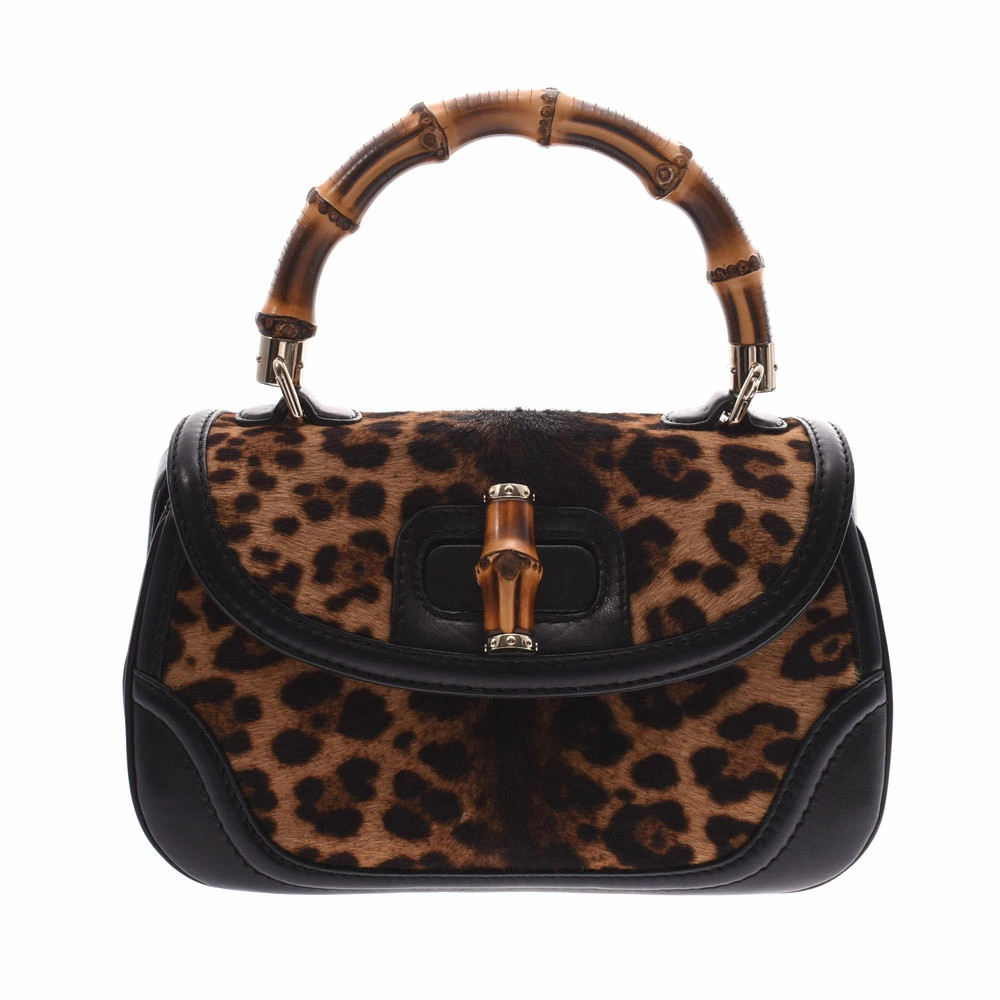 Gucci Bamboo Bag Leopard Black Harako Leather Handbag | eBay