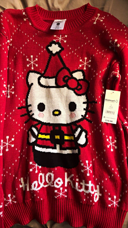 Hello Kitty Girls S 4-6 Red Christmas Knit Cotton Crewneck Sweater Snowflake