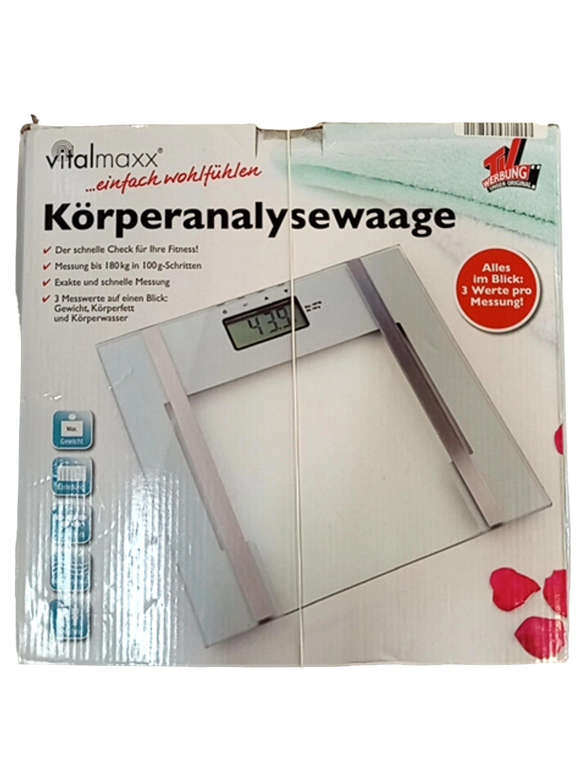 TV Das Original vitalmaxx Körperfettanalysewaage Silber 180kg