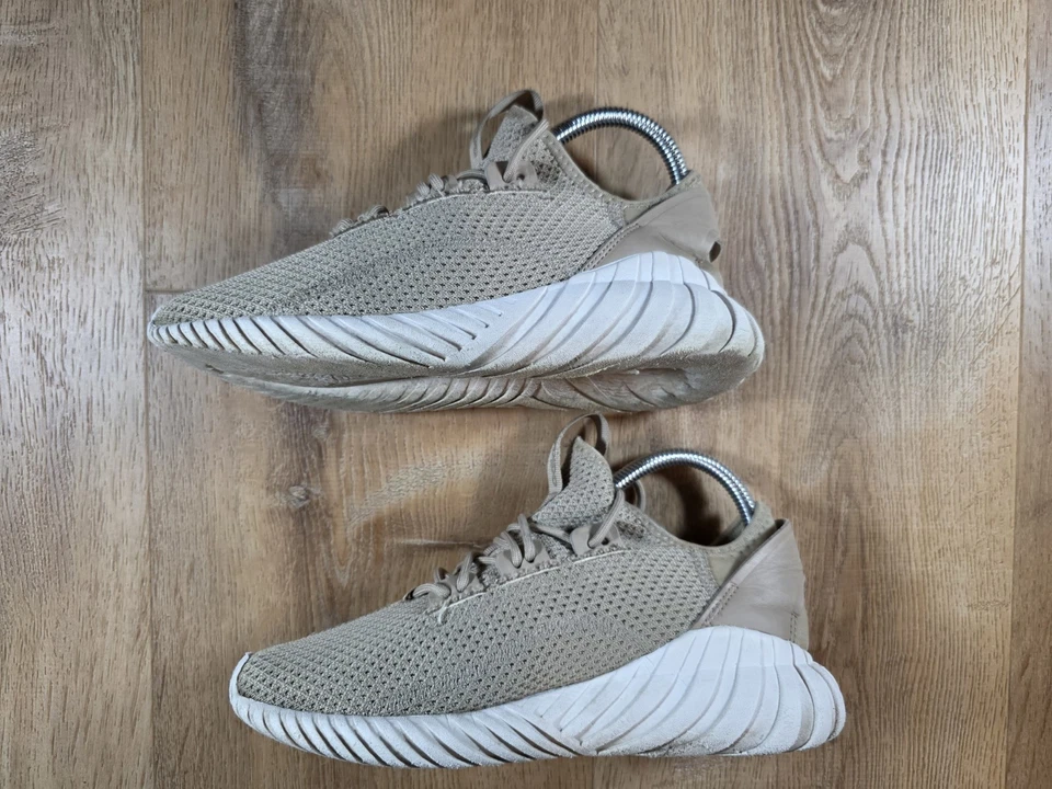 Adidas Shoes Men's GS's Sz 5 Tubular Doom Sock Beige Tan Knit Athletic Trainer - Image 3 of 4