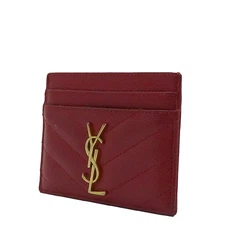 YSL 423291 red color matelassé gold card holder and business card holder