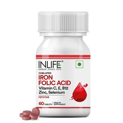 Inlife Chelated Iron Folic Acid Supplement with Vitamin C,E,B12, Zinc & Selenium