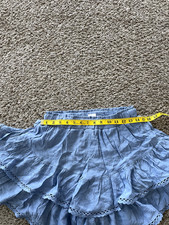 Women  s Light Blue Ruffle Mini Skirt Size S Elastic Waist Cotton Blend