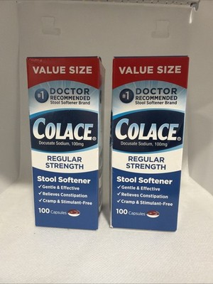Colace Regular Strength Stool Softener100 mg Capsule,100 ct, Exp:12/27 ( 2 Pack)