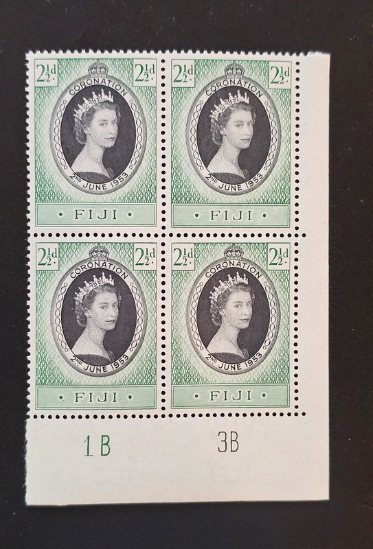FIJI 1953 QEII Coronation SG 278. Scott 145 PLATE BLOCK #1B 3B MINT NH
