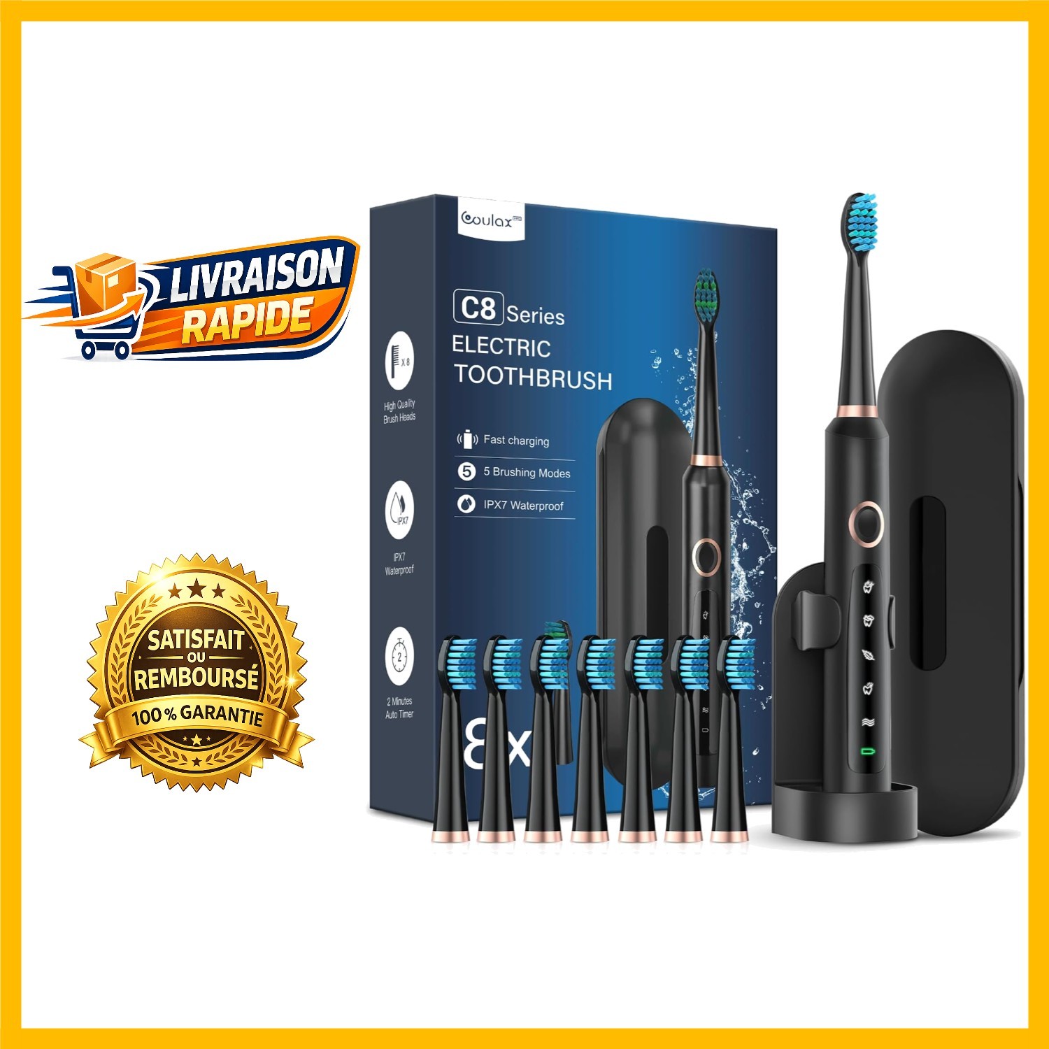 Brosse à dents électrique sonique adulte 5 modes de brossage pour blancheur éclatante
