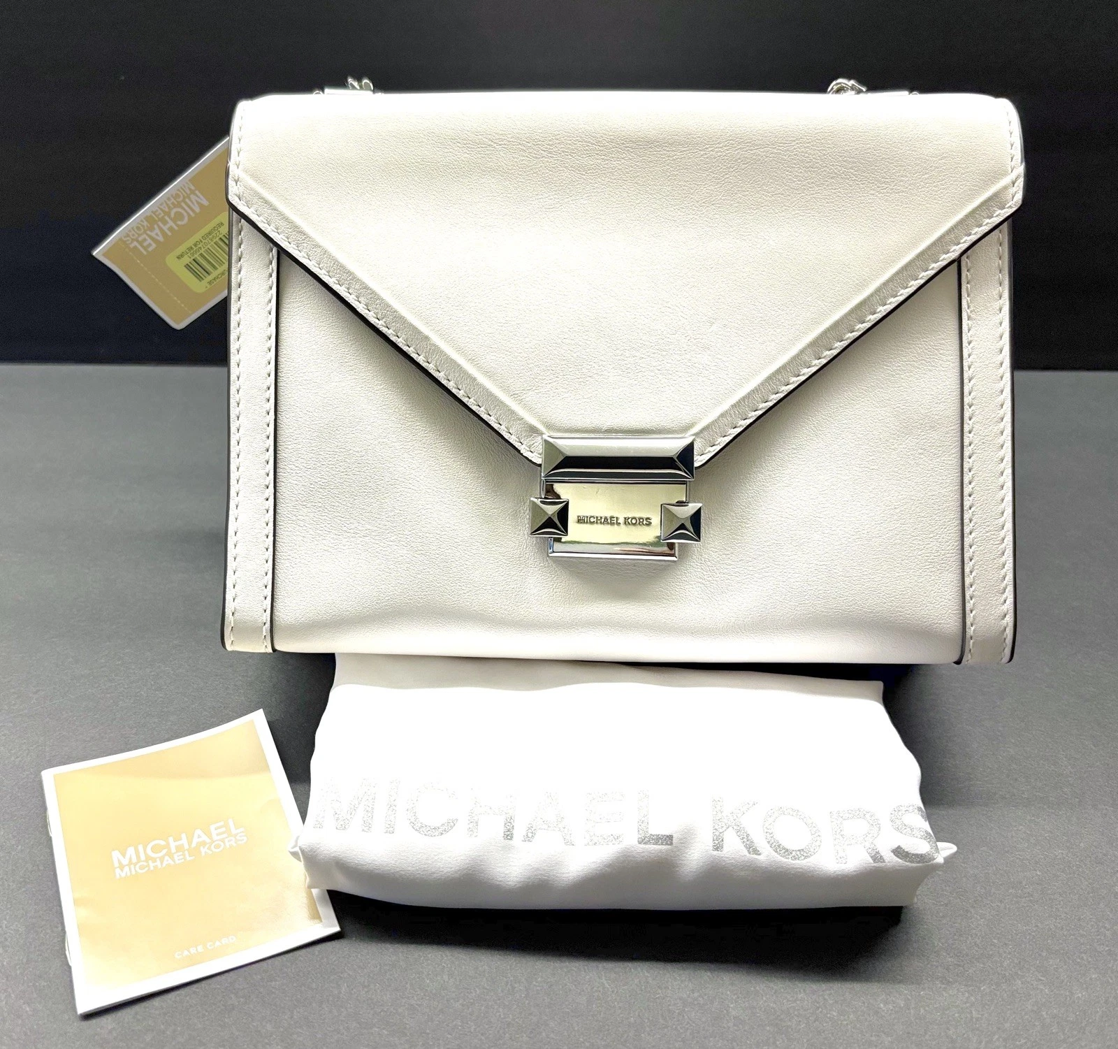 Michael Kors WHITNEY Optic White Lg Shoulder Leather Purse Handbag NEW with Tags
