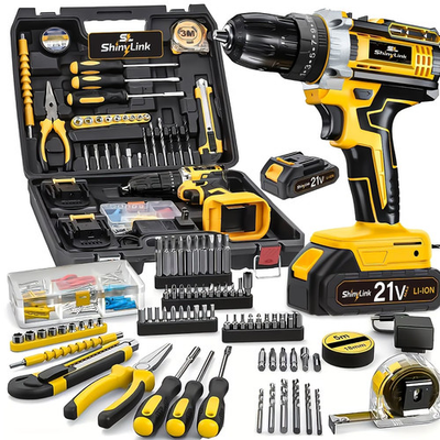 #ad #ad 21V Electric Drill Cordless Set Rechargeable Equipped With 2 Battery W 136 PCS $69.98