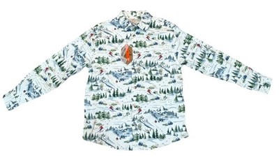 Free Planet Relaxed Fit Ski Scene Button Up Shirt Men s Medium NWT Winter Print