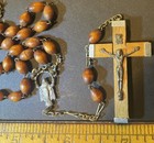 Vintage Missionhurst Catholic Rosary Silver Tone & Brown Wood Beads Italy — photo 2
