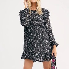 Free People These Dreams Babydoll Mini Dress Black M