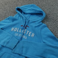 VTG Hollister Hoodie Womens S Blue Waffle Thermal Hood Pullover Sweatshirt Y2K