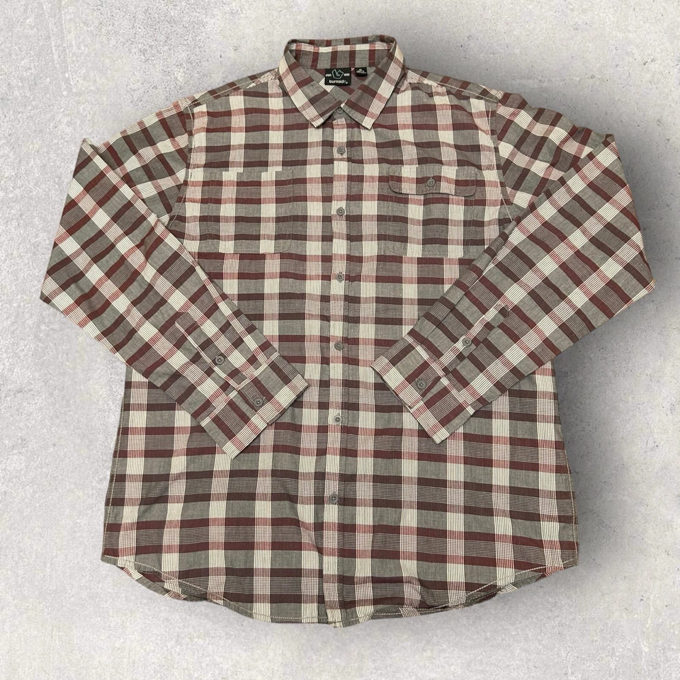 Camisa Burnside Para Hombre XL Roja Gris Manga Larga Abotonada Ligera Abotonada Foto 4 de 4