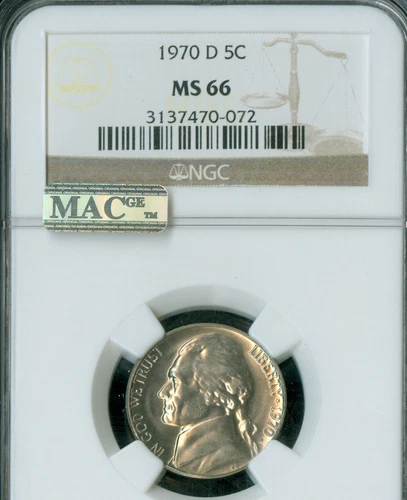 1970 D JEFFERSON NICKEL NGC MS66 PQ MAC MAC SPOTLESS  *