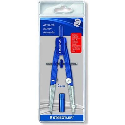  2-Piece Advanced Student Geometrical Compass, Blue, Silver 